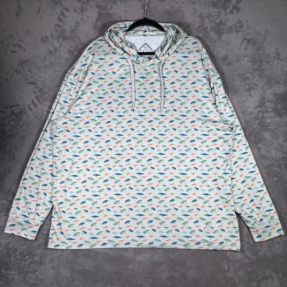 Burlebo Fly Life Performance Hoodie Men’s 2XL Fly Fishing Lure Print Shirt
